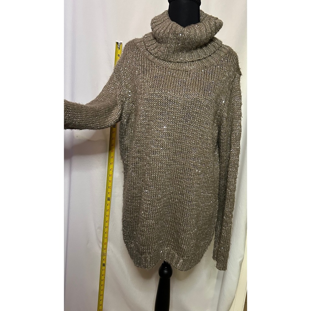 Liz CLAIRBORNE Woman‎ 1X Taupe Sequin Knit Cozy Cowl Neck Sweater